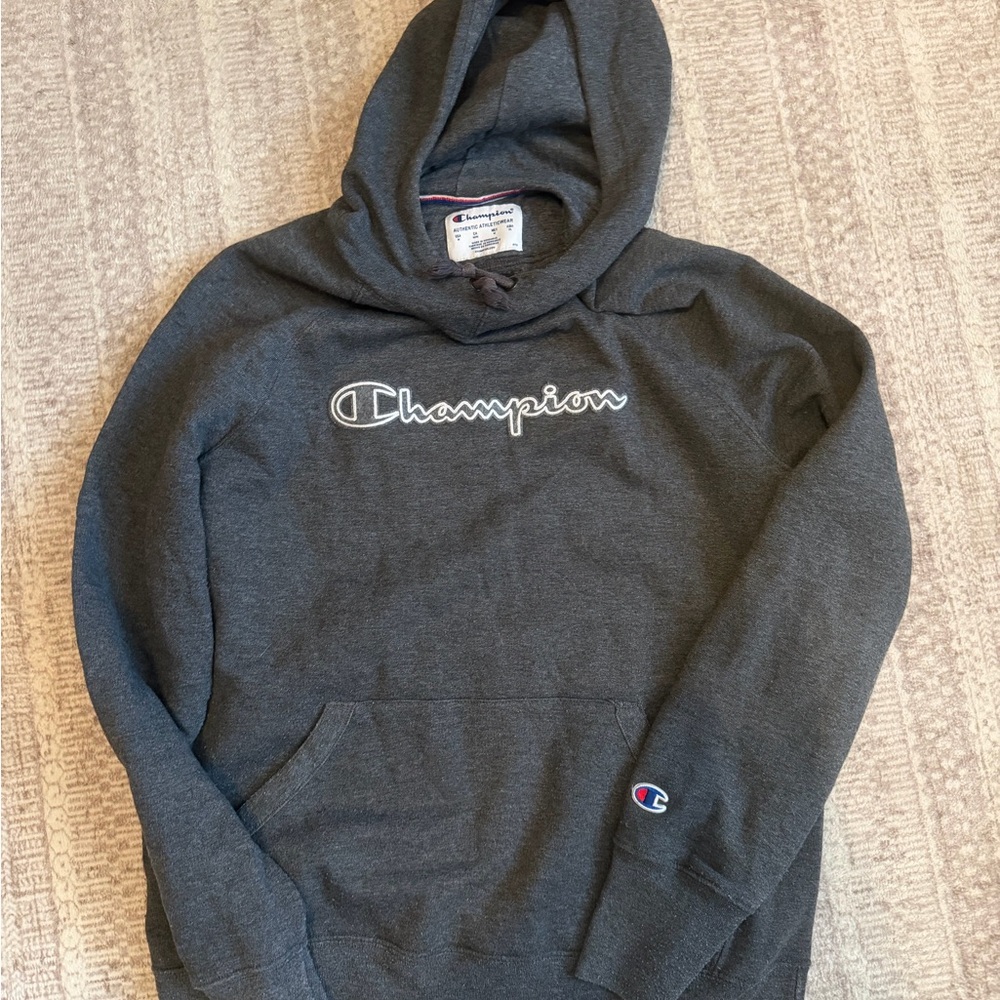Champion Men's Charcoal Gray Pullover Hoodie with Script Logo